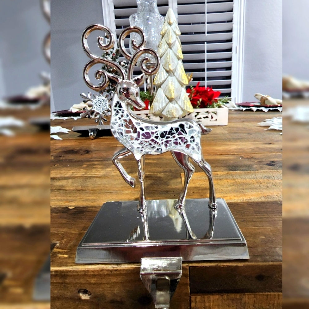 Silver Reindeer Stocking Holder